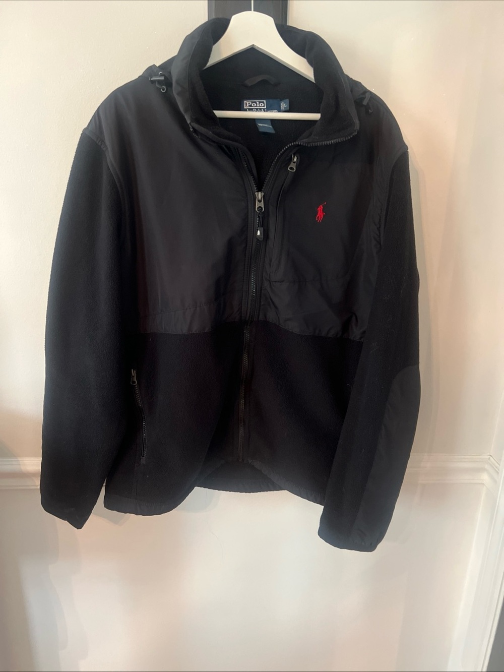 Ralph Lauren Black Fleece/Nylon Jacket with Red Polo Logo